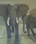 l'&eacute;l&eacute;phant et son petit "point d'eau" 100x100 vendu